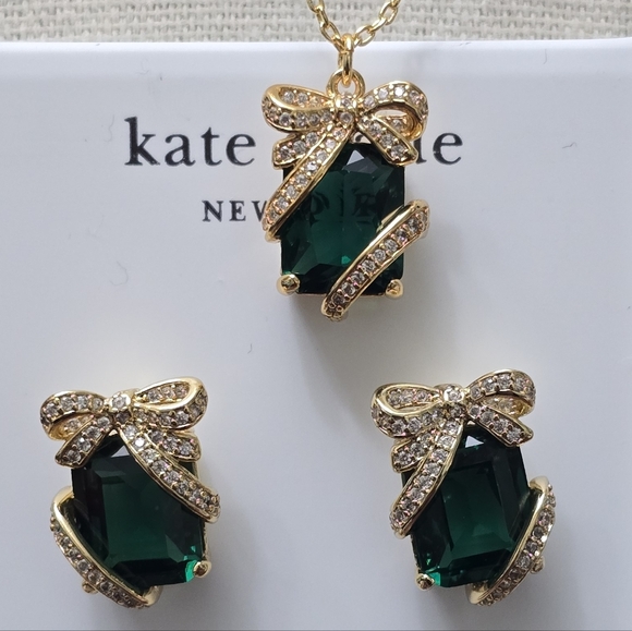 kate spade Jewelry - Kate Spade Pave Present Pendant Necklace & Stud Earrings